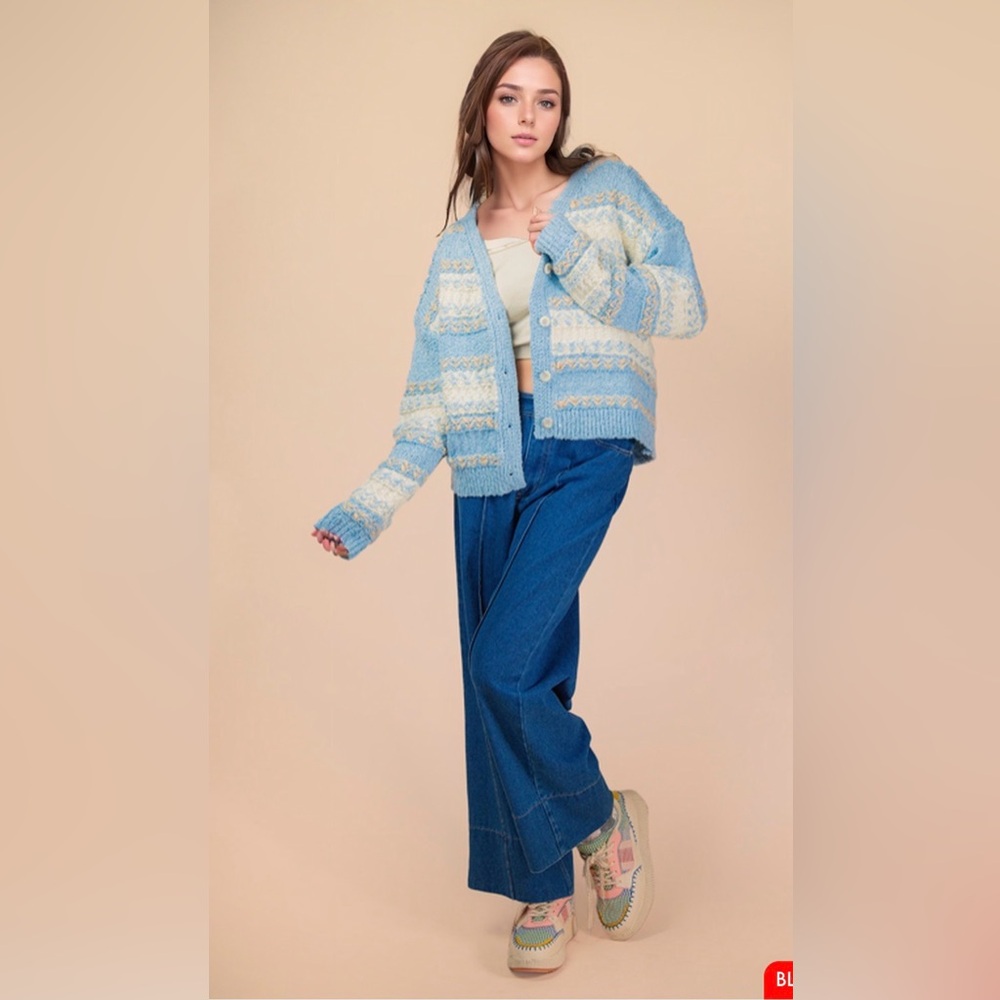 Very J Blue and Cream Cardigan - Picture 3 of 5